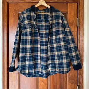 Eddie Bauer blue brown flannel XXL 2X with corduroy collar